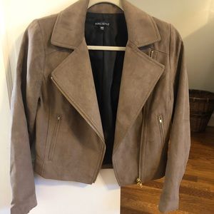 JCrew tan suede jacket with gold hardware